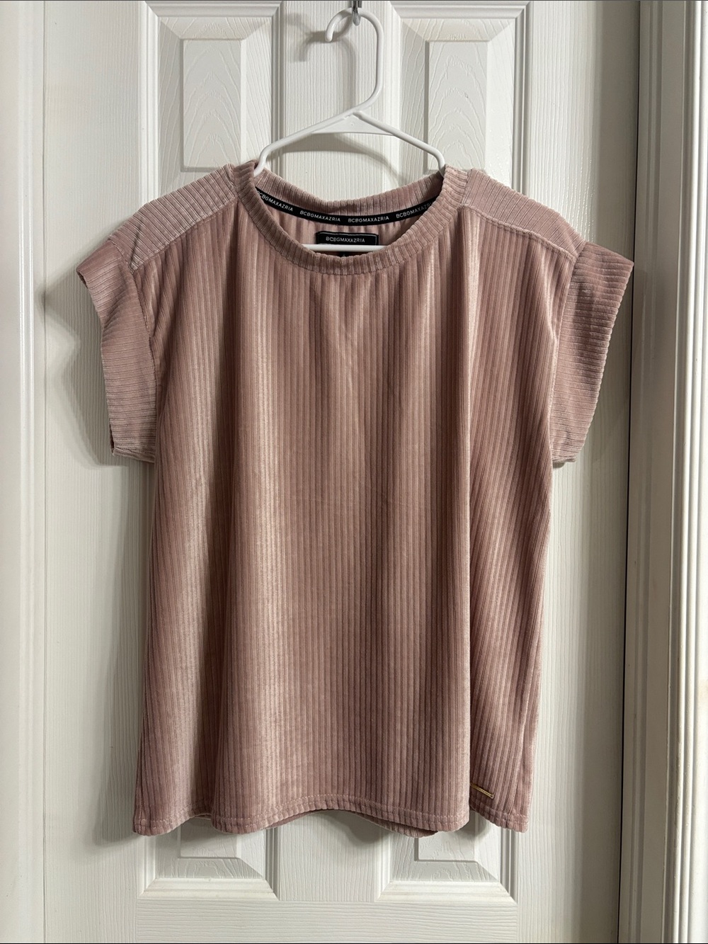 BCBGMaxAzria Ribbed Short Sleeve Tee in Blush